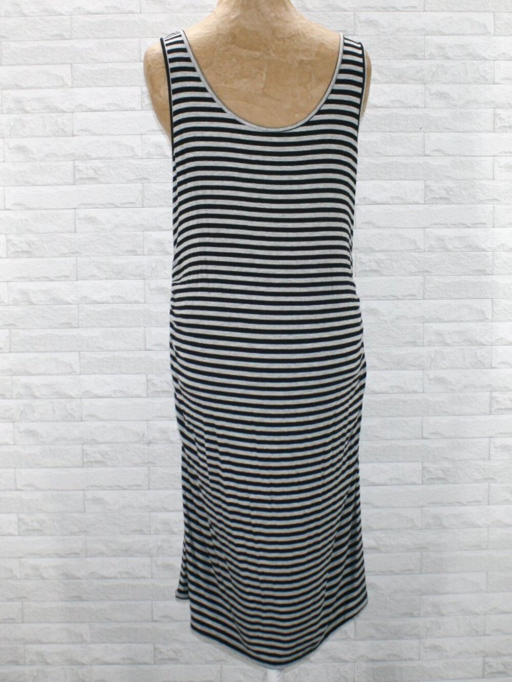 LIZ LANGE Dress Maternity Stripe Tank Top Stretch Sleeveless Summer Grey Black M - Picture 4 of 15